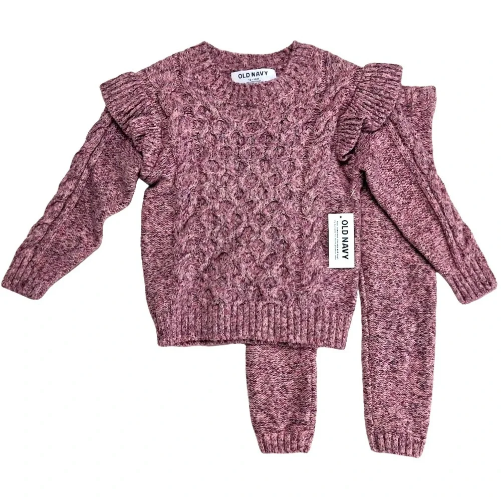 Old Navy Baby Girl 12 18 Mos Cocoon Sweater Knit Leggings Outfit 2pc Pink‎ NWT